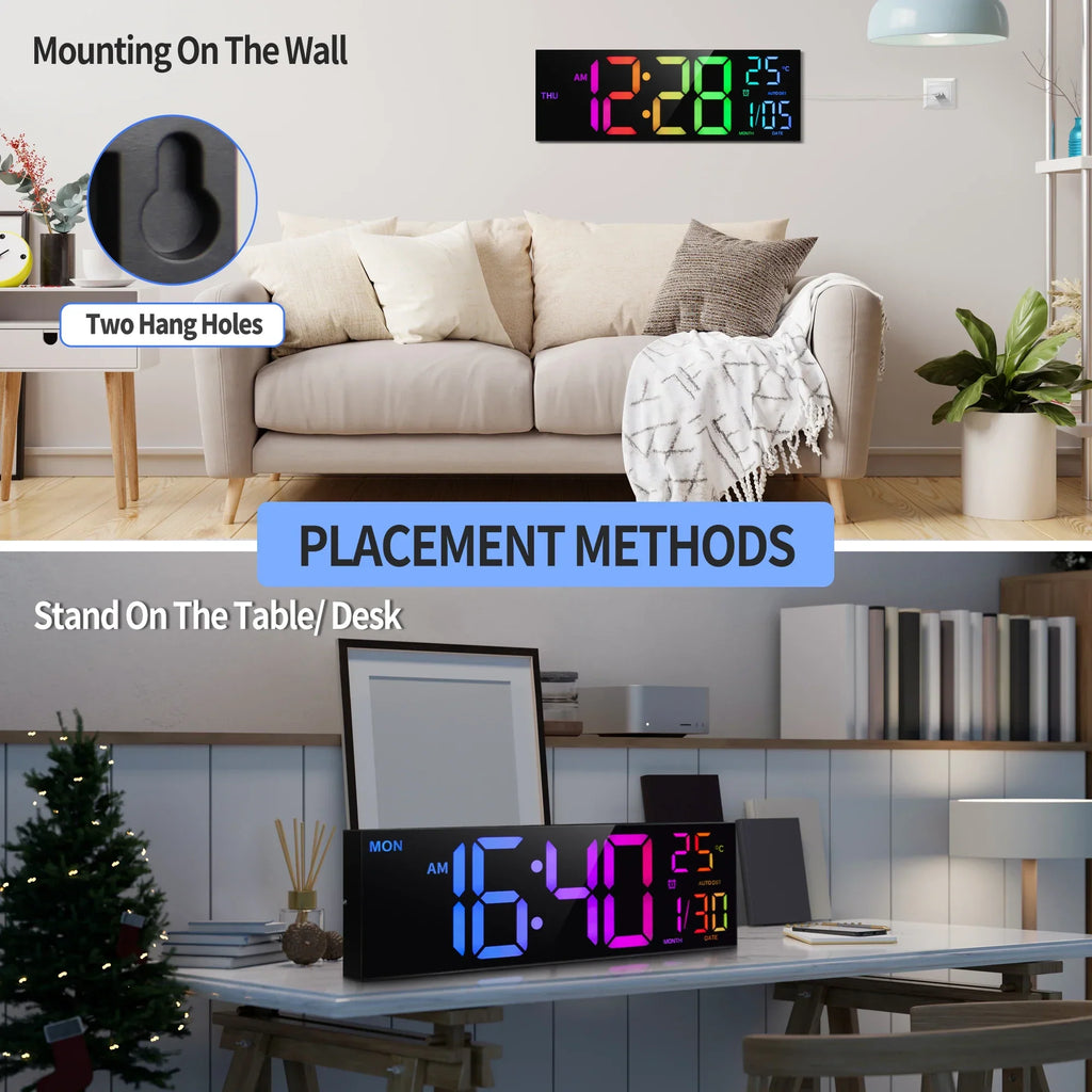 ساعت دیواری دیجیتال بزرگ LumaTime با نمایشگر LED رنگی RGB و کنترل از راه دور