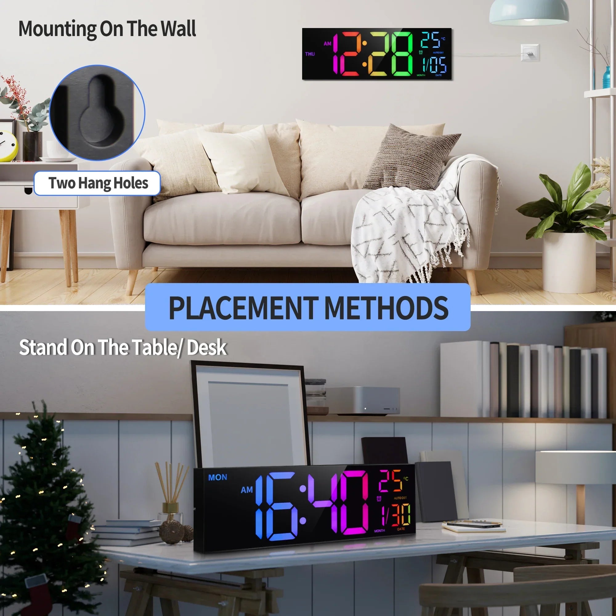 ساعت دیواری دیجیتال بزرگ LumaTime با نمایشگر LED رنگی RGB و کنترل از راه دور