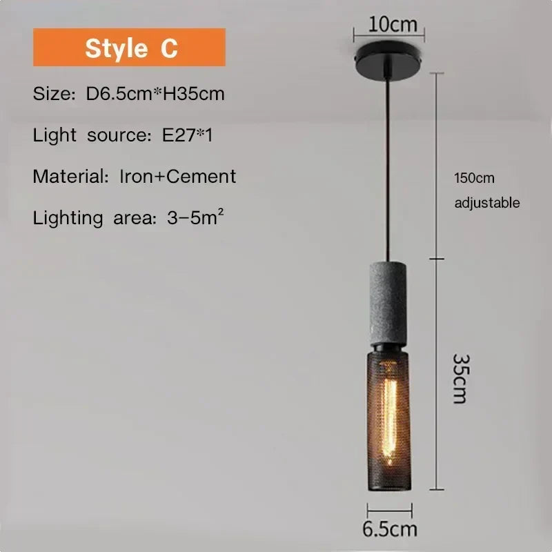 Quarryline Retro American Cement Pendant Lamp For Kitchens