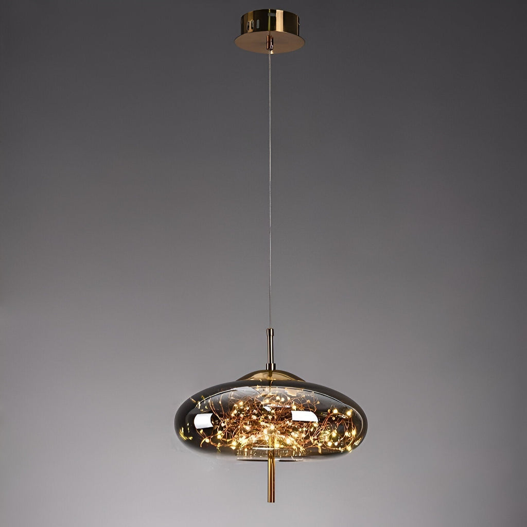 Lampada a sospensione a globo in vetro nordico FjordAura per sala da pranzo con struttura dorata