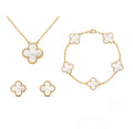 Shamrock Jewelry Set In Mother Of Pearl With Gold Plated Finish