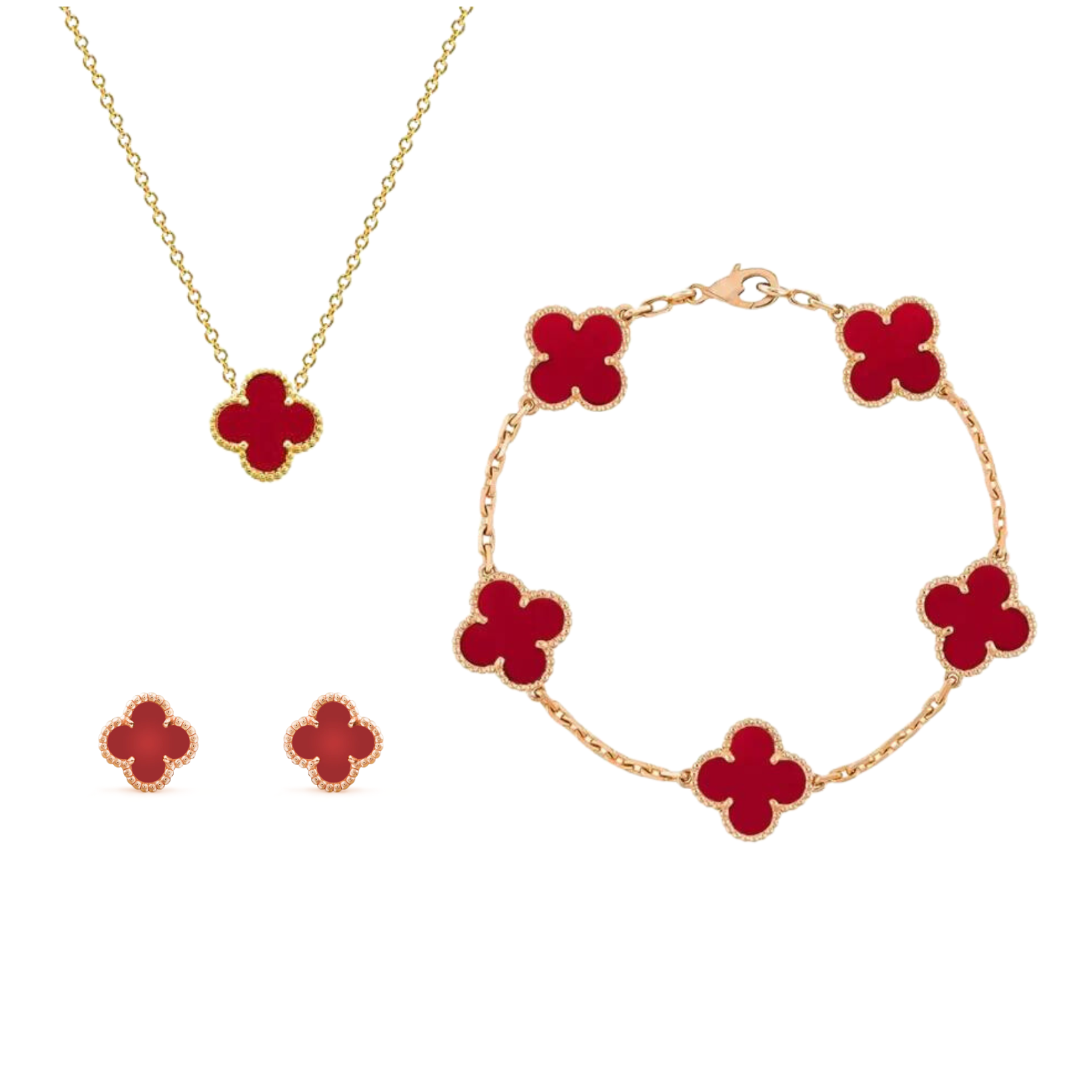 Shamrock Jewelry Set In Mother Of Pearl With Gold Plated Finish