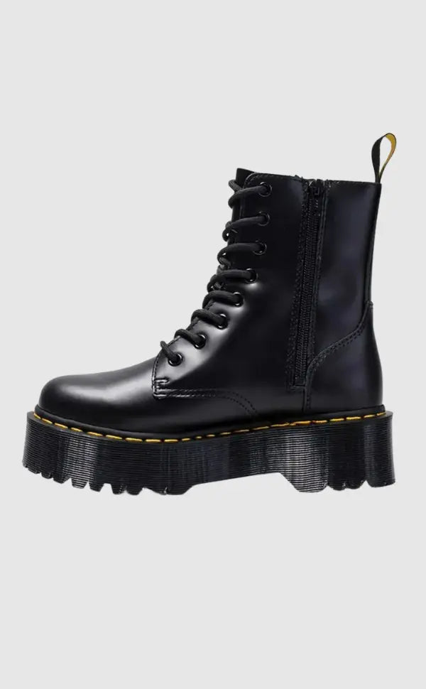 Platform Combat Boots Black Leather With Chunky Sole