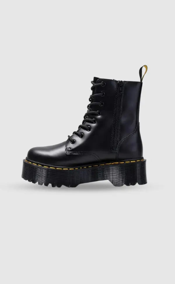 Platform Combat Boots Black Leather With Chunky Sole