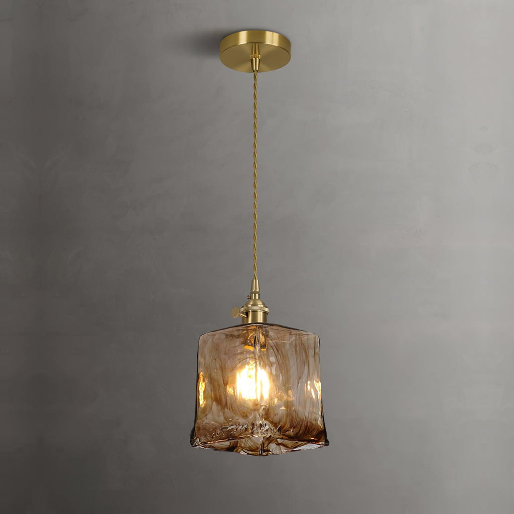 Quorra Vintage Brown Glass Pendant Light With Gold Accents