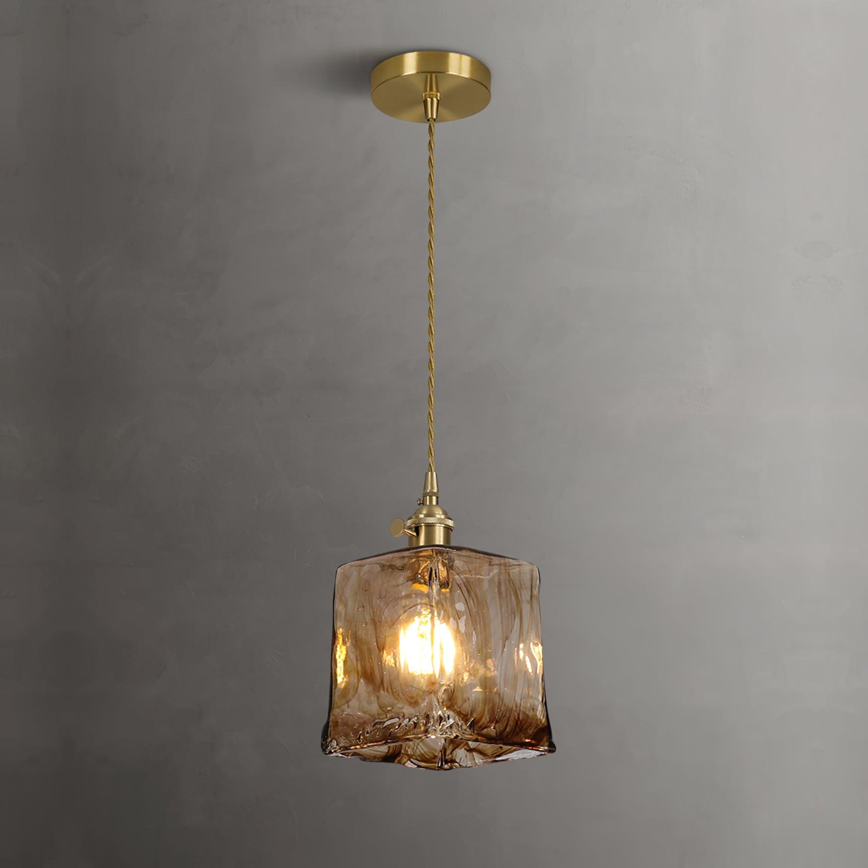 Quorra Vintage Brown Glass Pendant Light With Gold Accents