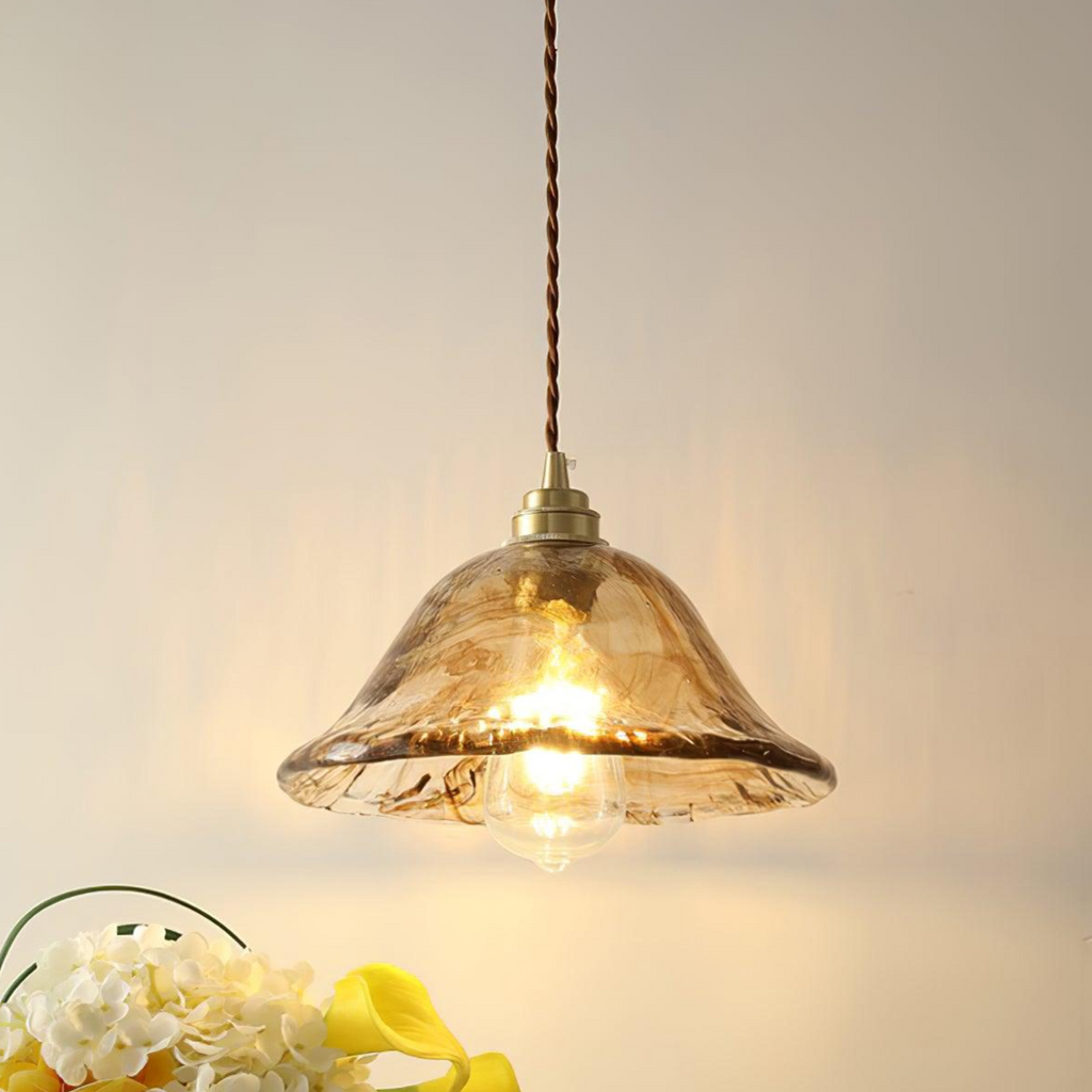 Quorra Vintage Brown Glass Pendant Light With Gold Accents