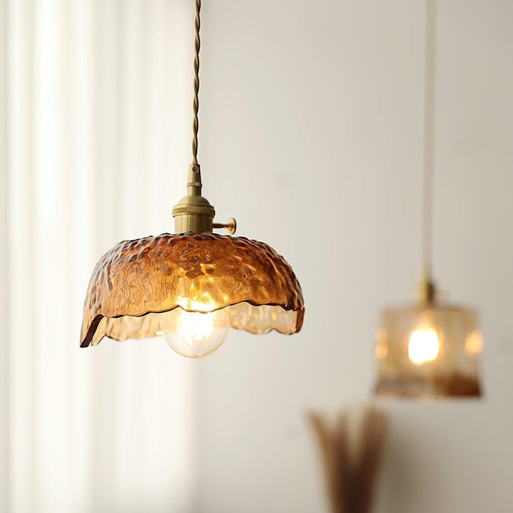 Quorra Vintage Brown Glass Pendant Light With Gold Accents