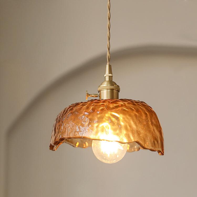 Quorra Vintage Brown Glass Pendant Light With Gold Accents