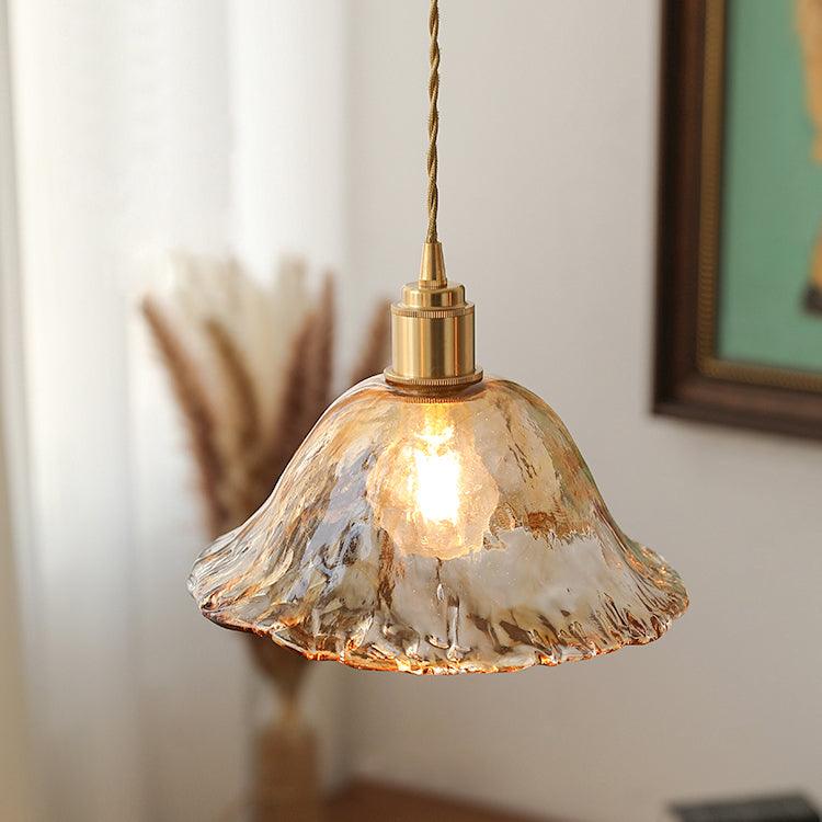 Quorra Vintage Brown Glass Pendant Light With Gold Accents