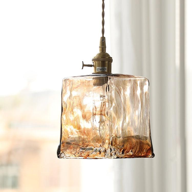 Quorra Vintage Brown Glass Pendant Light With Gold Accents