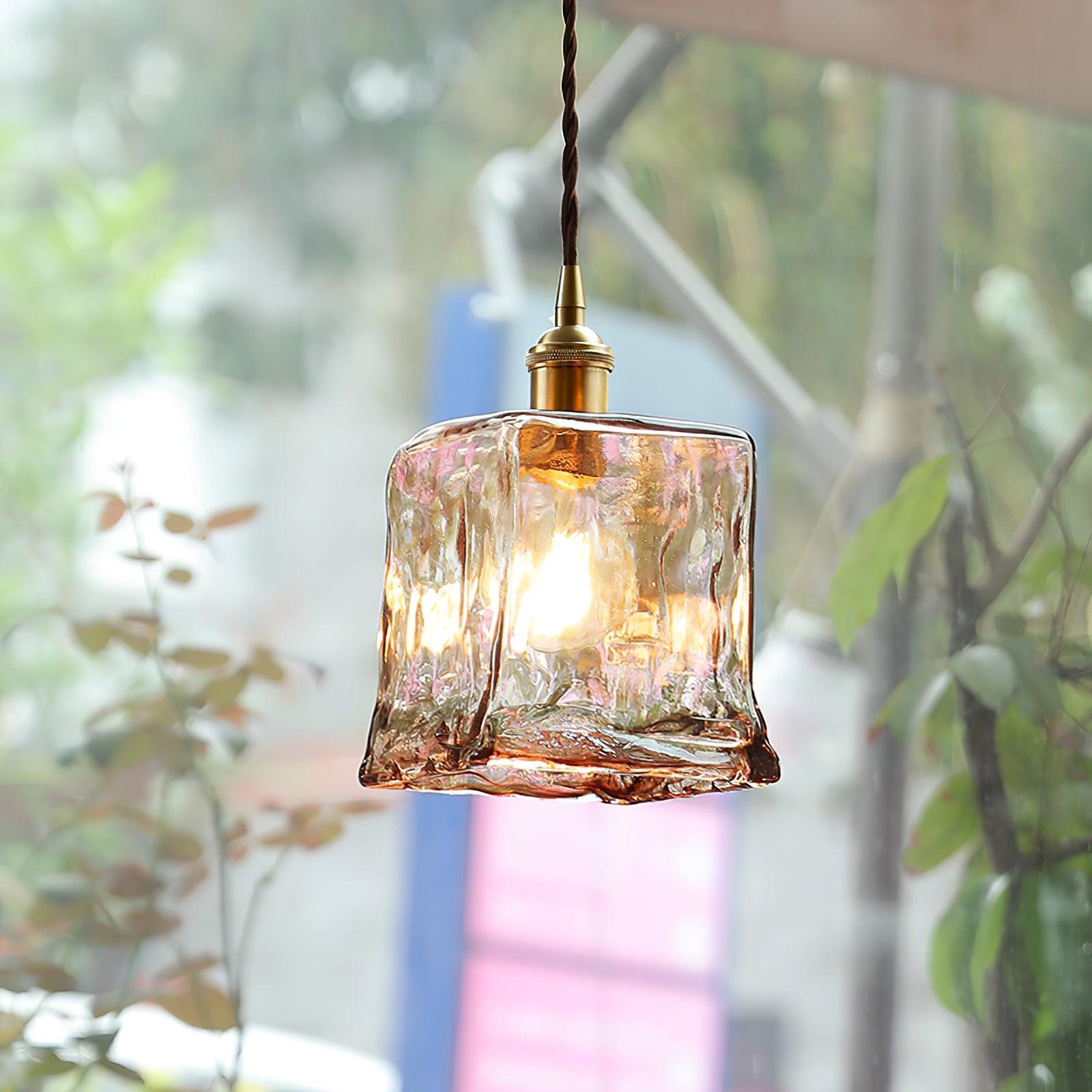 Quorra Vintage Brown Glass Pendant Light With Gold Accents