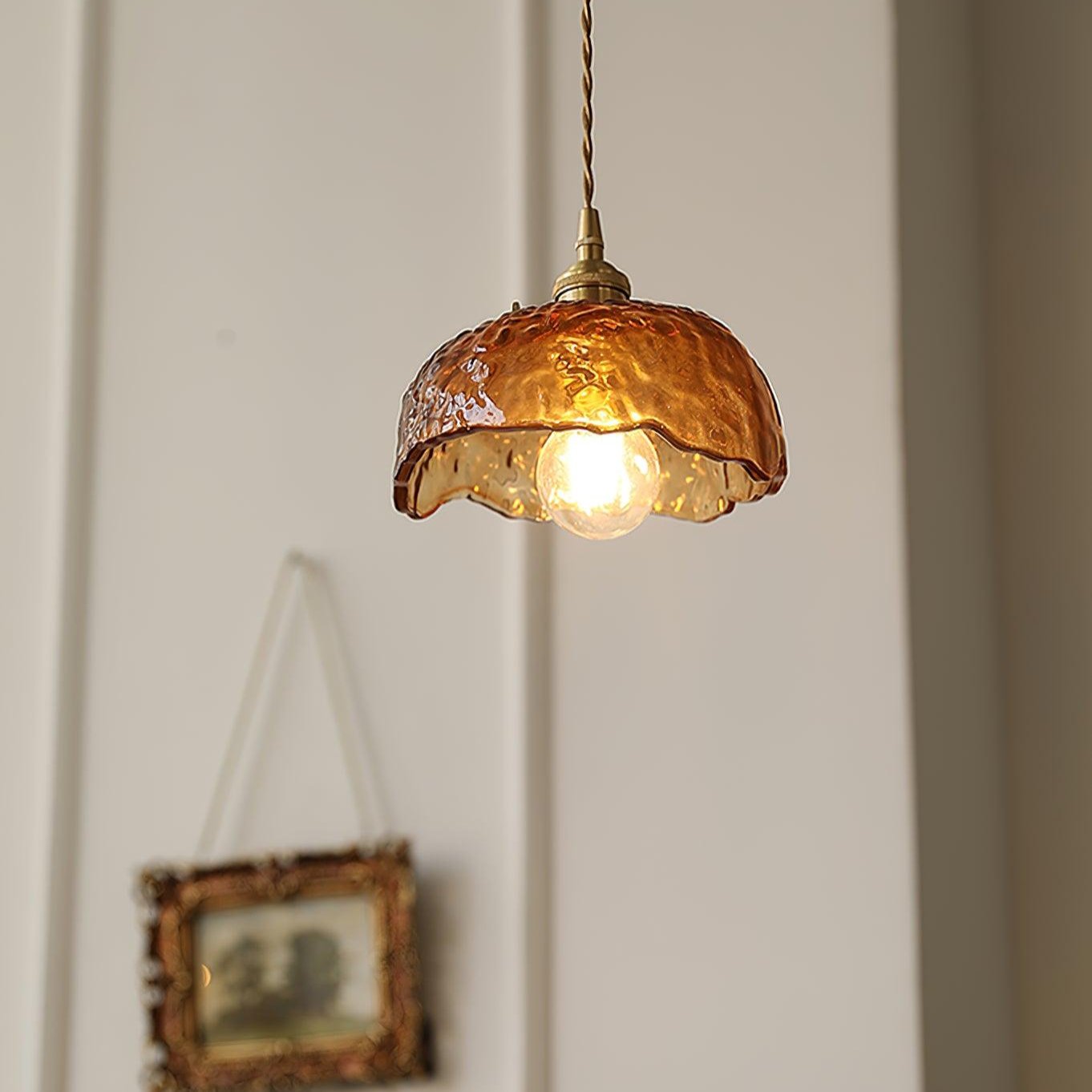 Quorra Vintage Brown Glass Pendant Light With Gold Accents