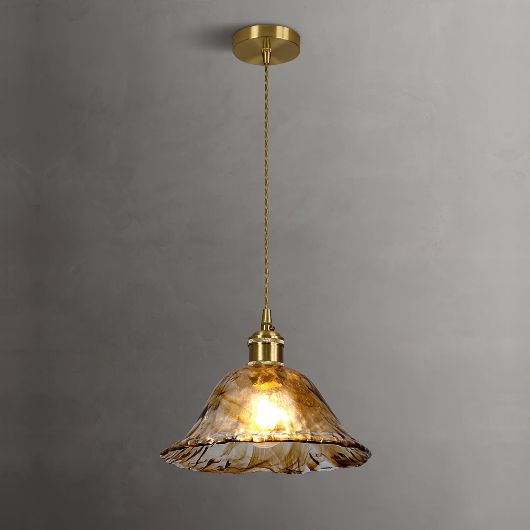 Quorra Vintage Brown Glass Pendant Light With Gold Accents