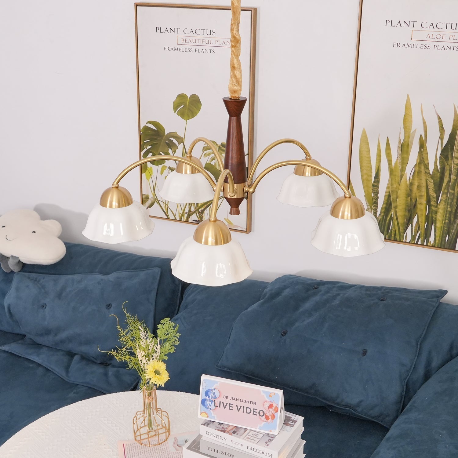 Aurela Kobber Keramisk Lysekrone i Mid Century Stil