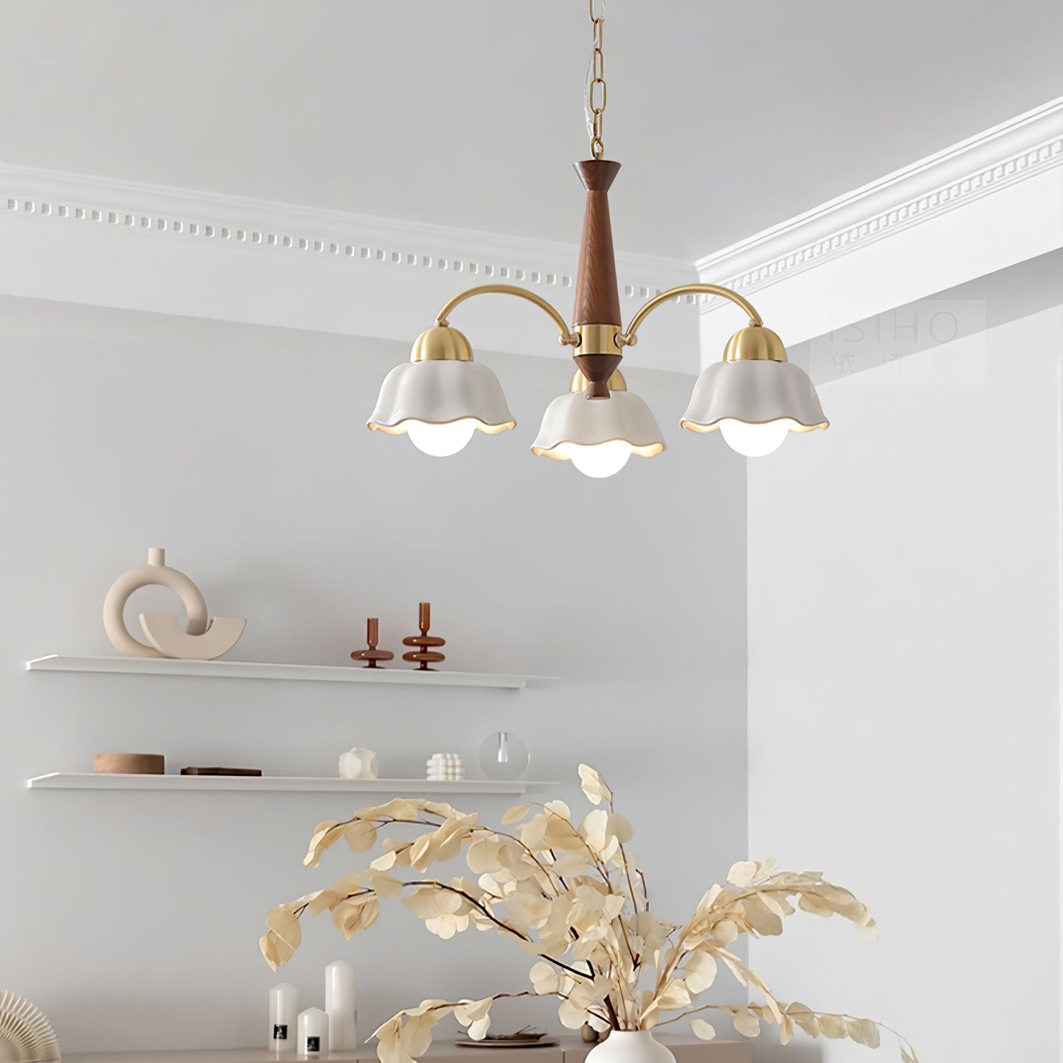 Aurela Kobber Keramisk Lysekrone i Mid Century Stil