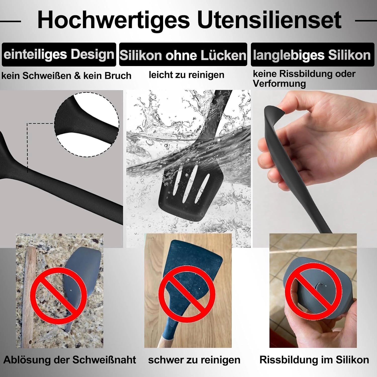 Aurora Ivory silikone køkkenredskabssæt, non-stick, varmebestandigt, ergonomisk