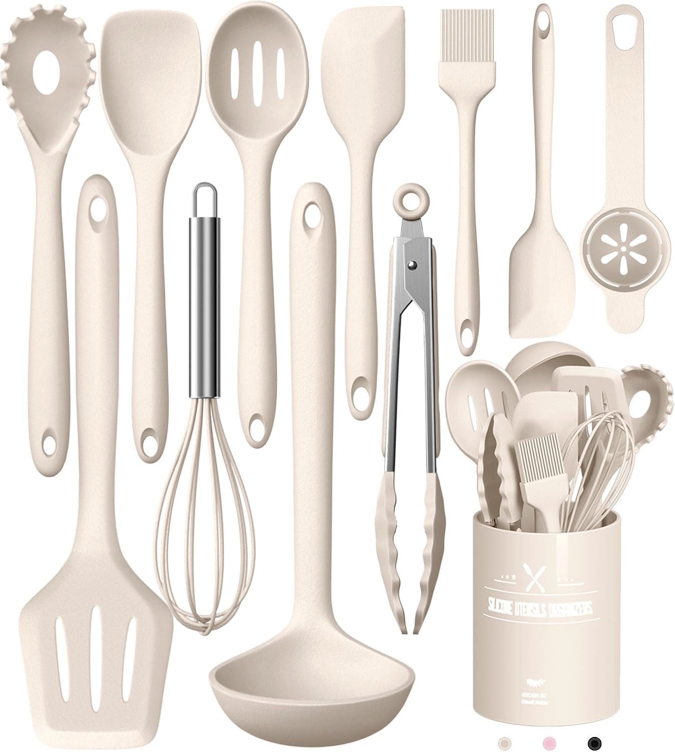 Aurora Ivory silikone køkkenredskabssæt, non-stick, varmebestandigt, ergonomisk