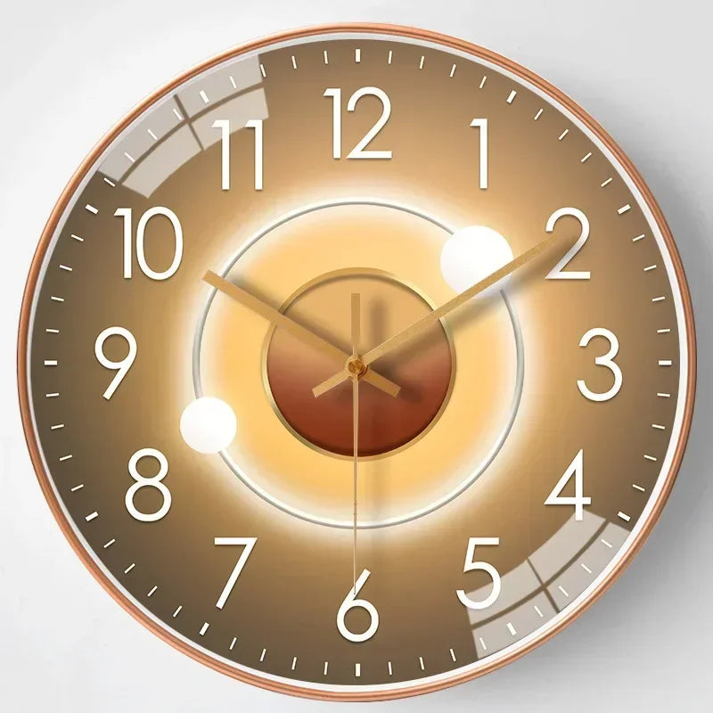 Reloj de Pared Silencioso con Diseño Digital Degradado en Oro