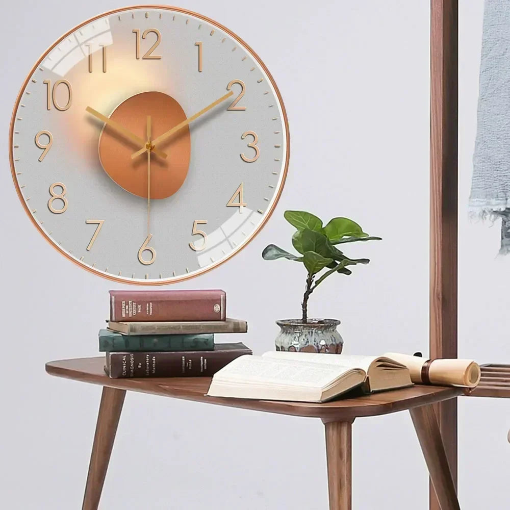 Reloj de Pared Silencioso con Diseño Digital Degradado en Oro