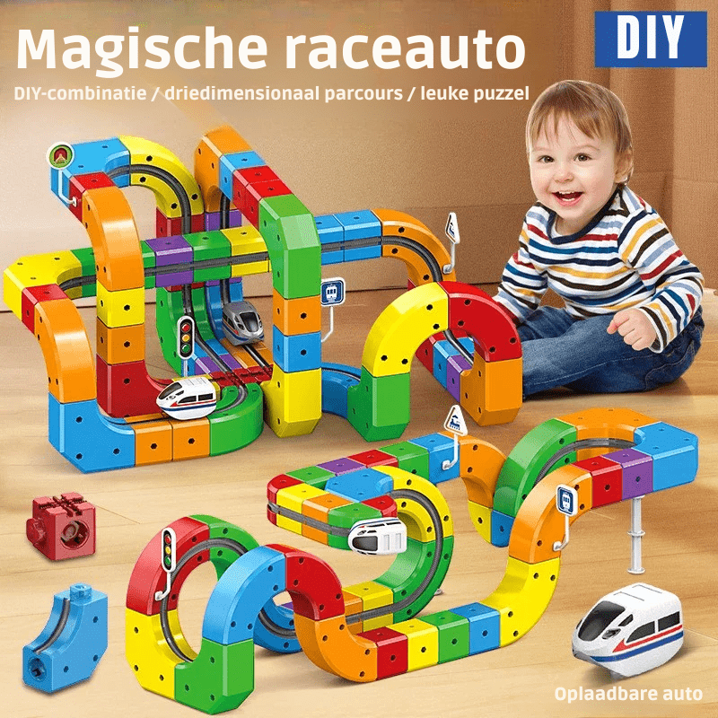 Zestaw do budowy pociągów TrackForge 3D dla dzieci z pociągiem z akumulatorem