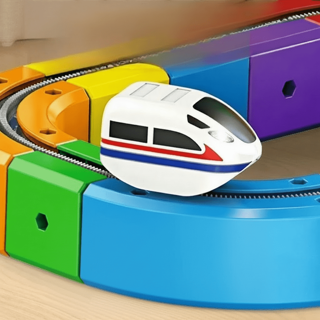 Zestaw do budowy pociągów TrackForge 3D dla dzieci z pociągiem z akumulatorem