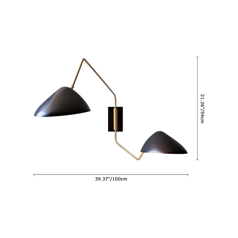 Marcellin vägglampa med två armar och anksnäbb, svängbara armar från Arverne Lighting Retro Mid Century Modern vägglampa