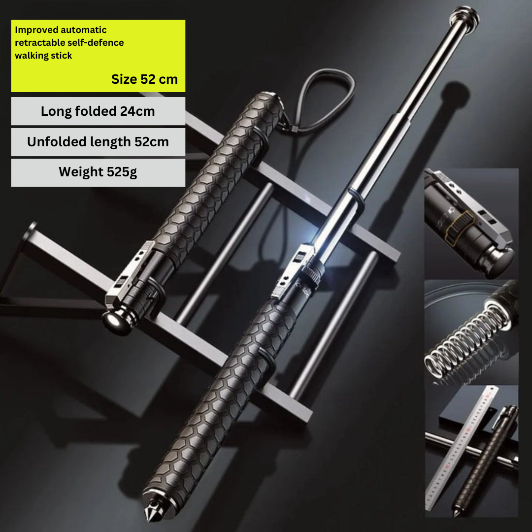 Telescoping Safety Stick With Swift One-Click Deployment And Alloy Steel Build