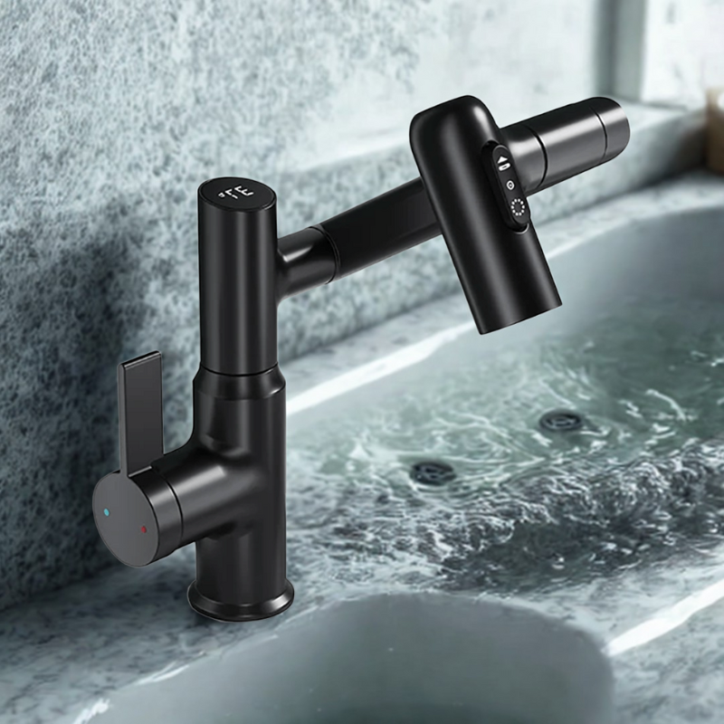 FlowMatrix 360 Degree Swivel Faucet With Adjustable Height And Temperature Display