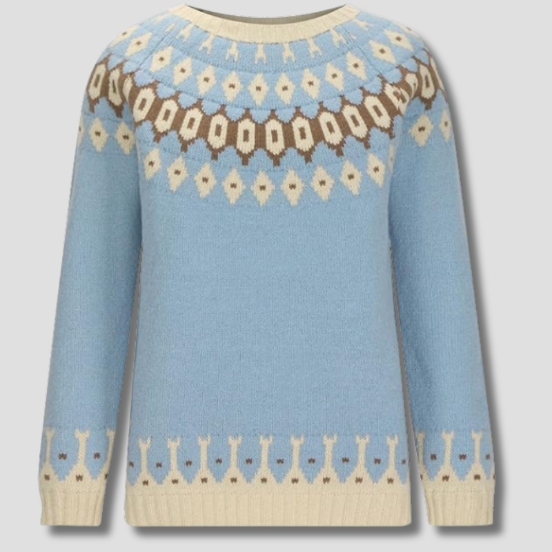 Maglione Aurora in Lana con Motivo Fair Isle Azzurro Cielo