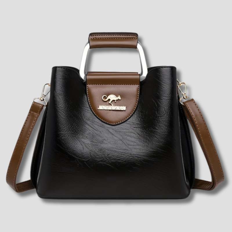 Borsa a Mano Bicolore in Pelle Nero Marrone Classica Senza Tempo