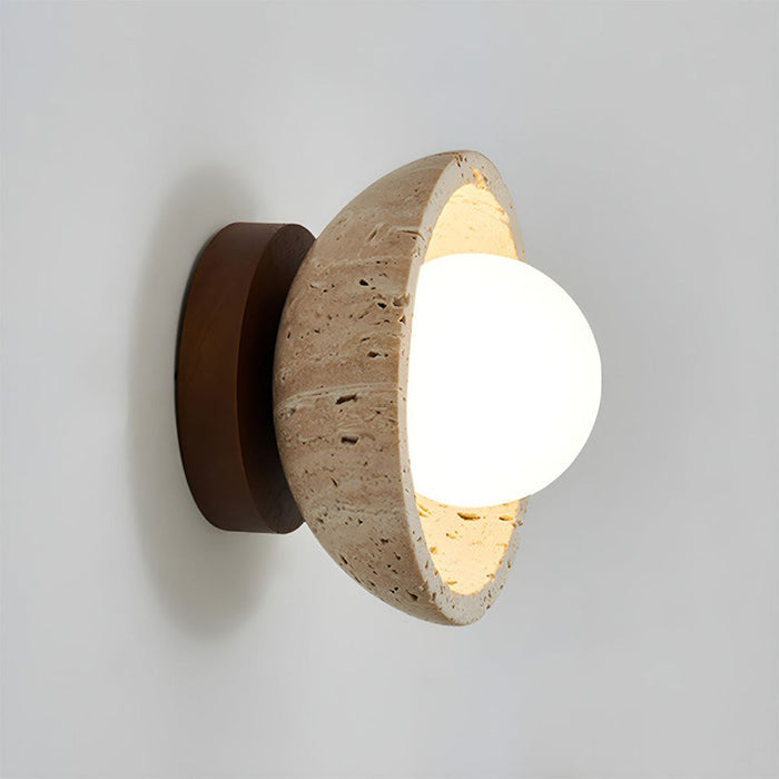 Astrae Travertine Bowl LED Wall Sconce Boho Natural Stone