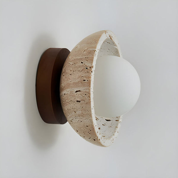 Astrae Travertine Bowl LED Wall Sconce Boho Natural Stone