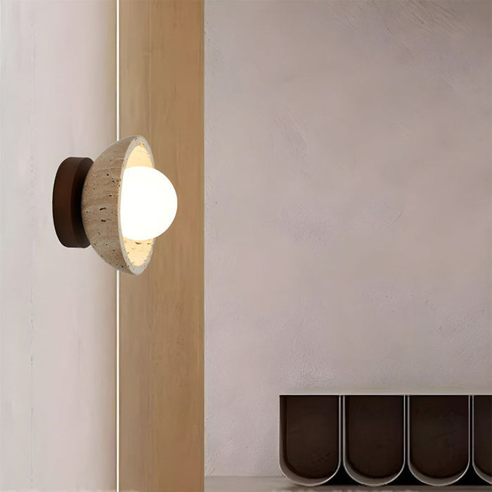 Astrae Travertine Bowl LED Wall Sconce Boho Natural Stone
