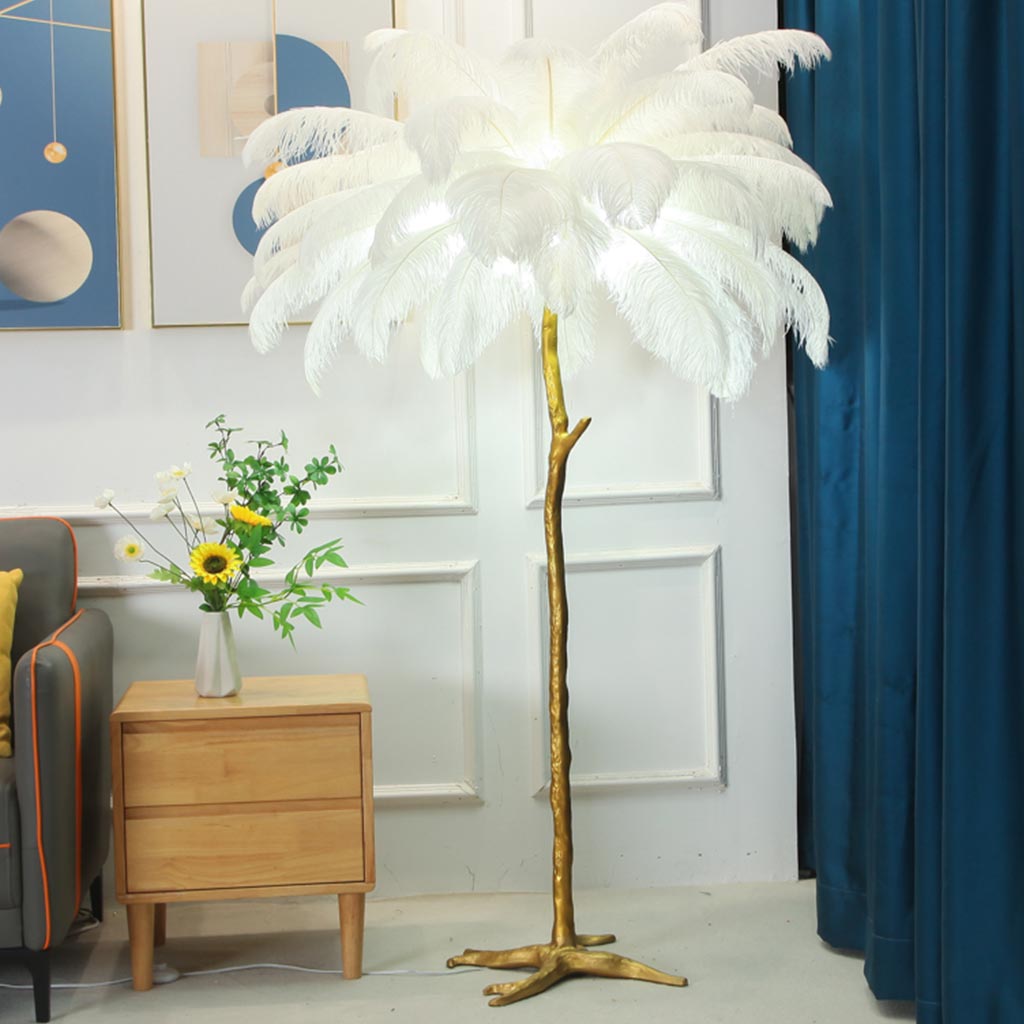 Ostrich Feather Floor Lamp For Living Room Decor Accent Piece