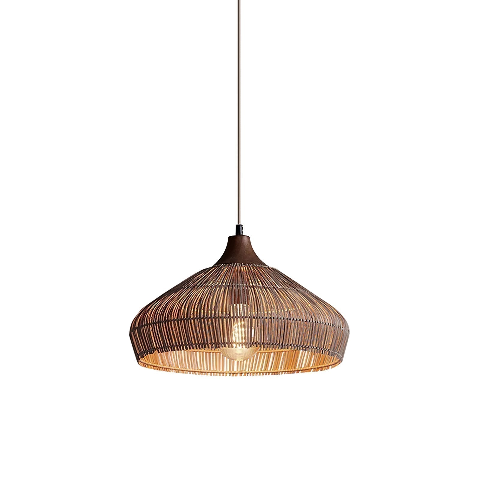 Lumenara Rattan and Wood Pendant Light with Warm LED Glow