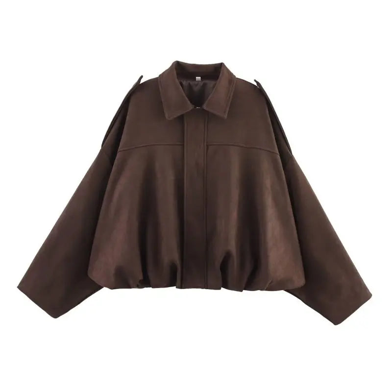 Giacca Bomber in Camoscio Vintage da Donna, Oversize Marrone e Verde