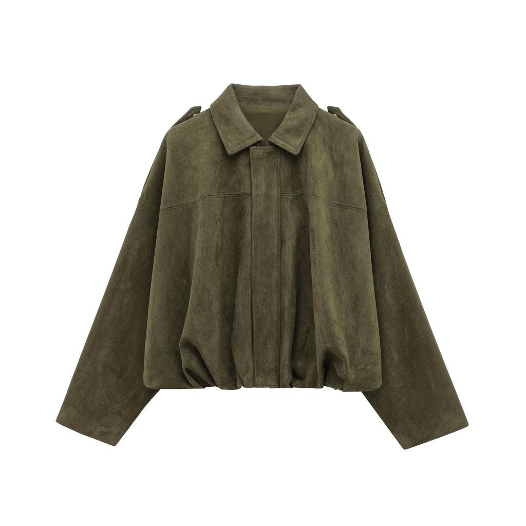 Giacca Bomber in Camoscio Vintage da Donna, Oversize Marrone e Verde