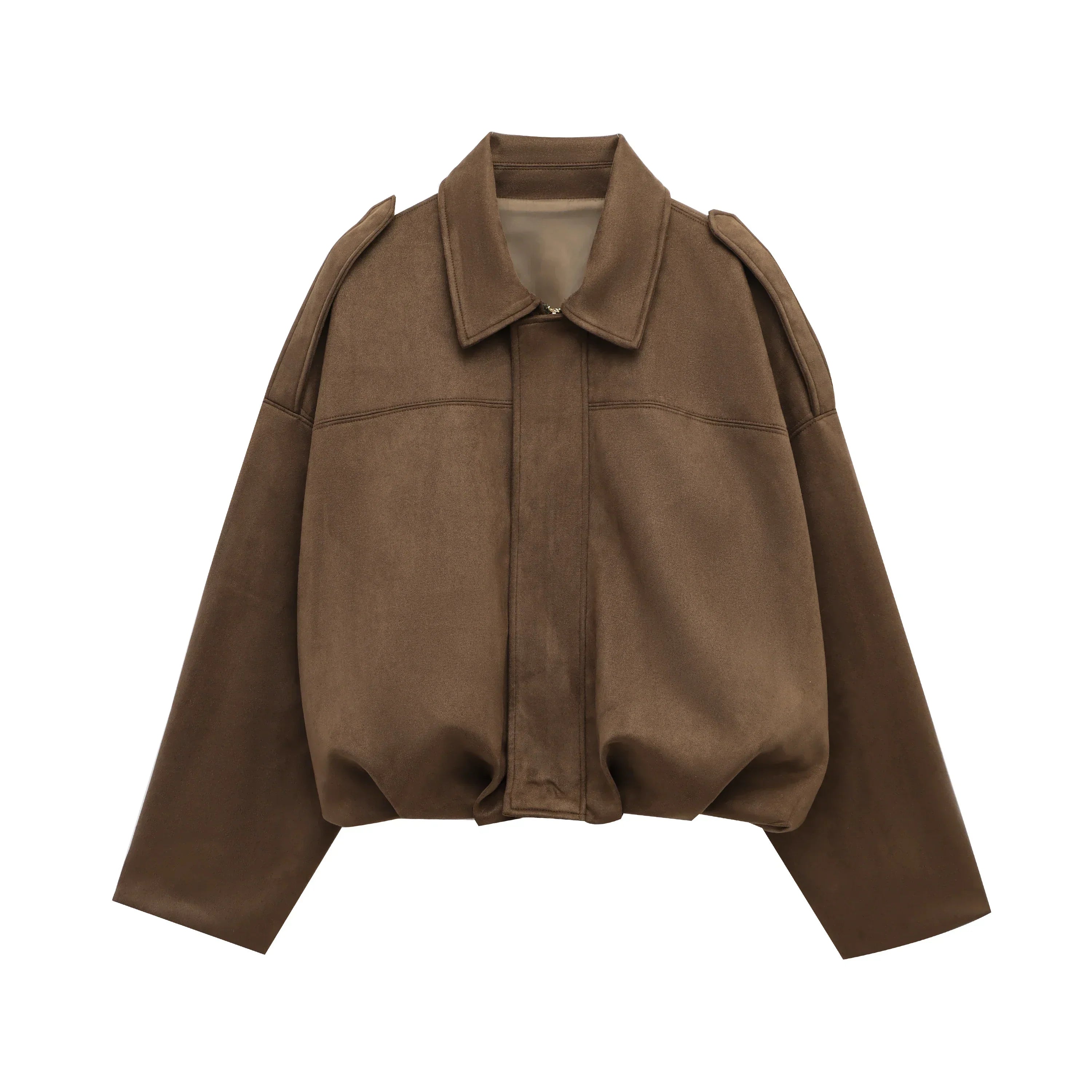 Giacca Bomber in Camoscio Vintage da Donna, Oversize Marrone e Verde
