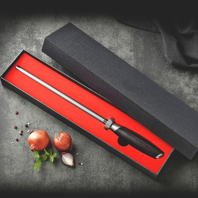 Professional Diamond Knife Sharpener Rod With Ebony Wood Handle For Razor Edges