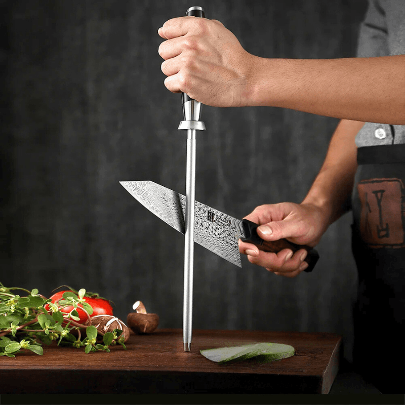 Professional Diamond Knife Sharpener Rod With Ebony Wood Handle For Razor Edges