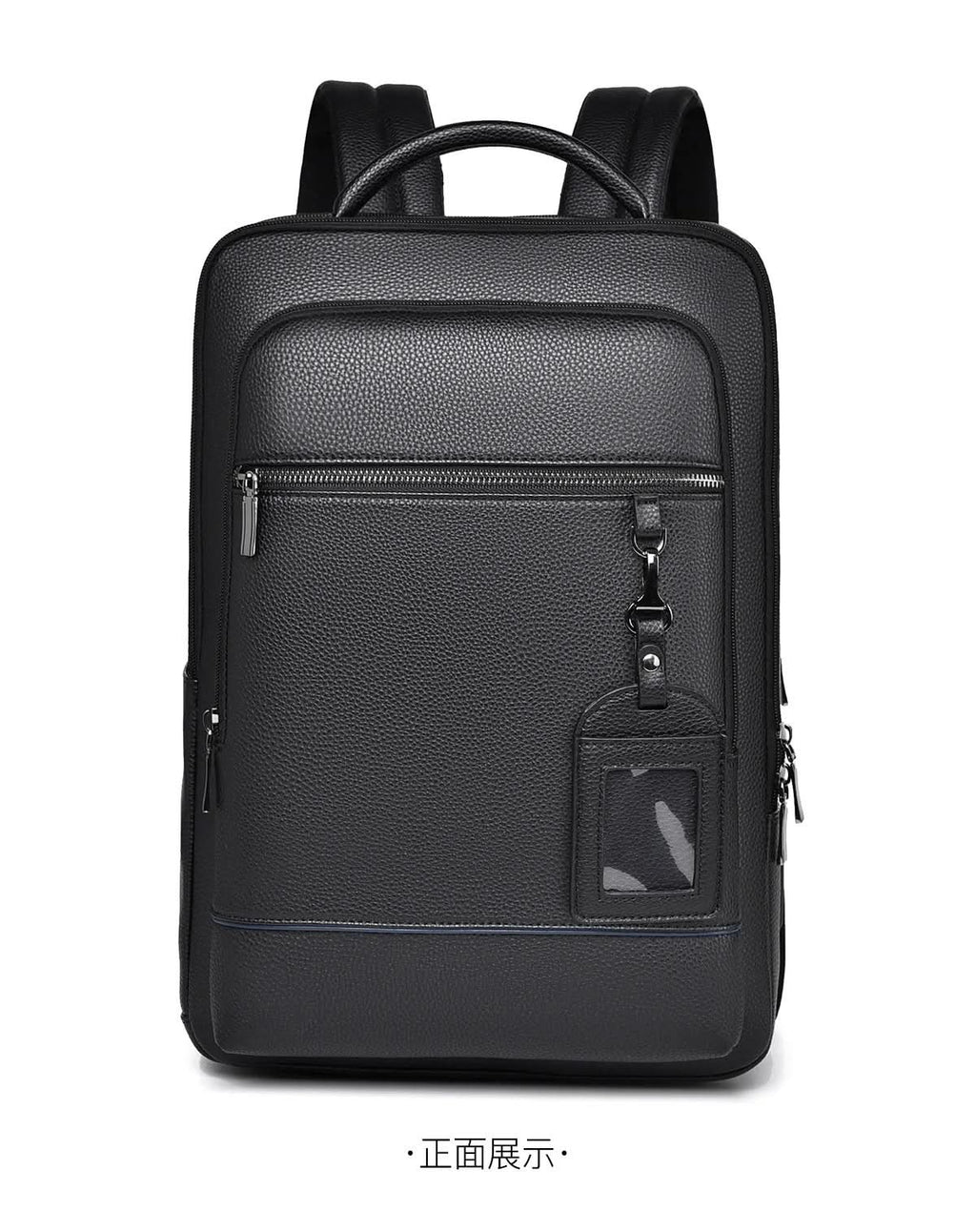 Elegantní kožený batoh s USB portem pro 15,6palcový notebook, černý