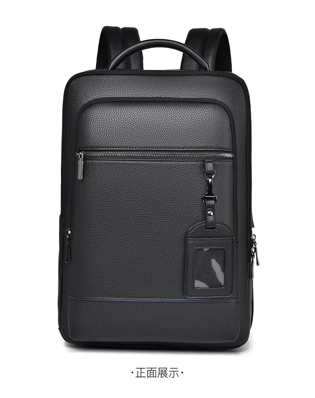 Elegantní kožený batoh s USB portem pro 15,6palcový notebook, černý
