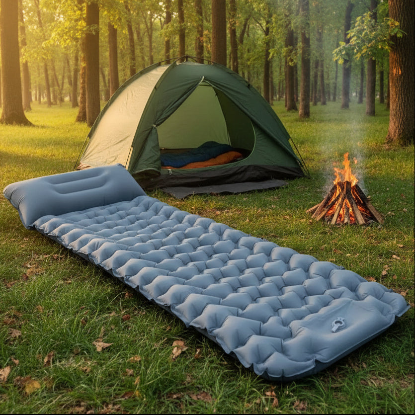 TrailPace aufblasbare Campingmatratze mit Fußpumpe und integriertem Kissen