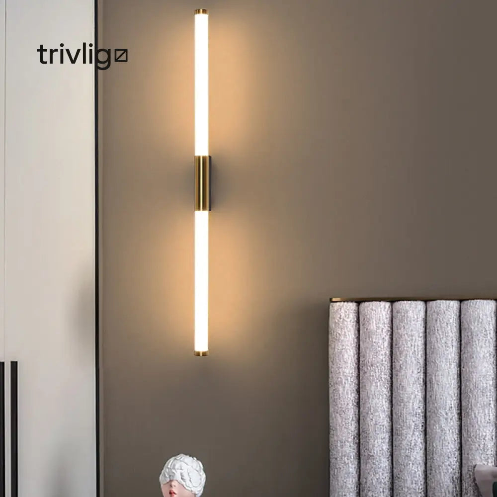 Alevran | Modern Gold LED Rod Wall Lamp For Bedroom