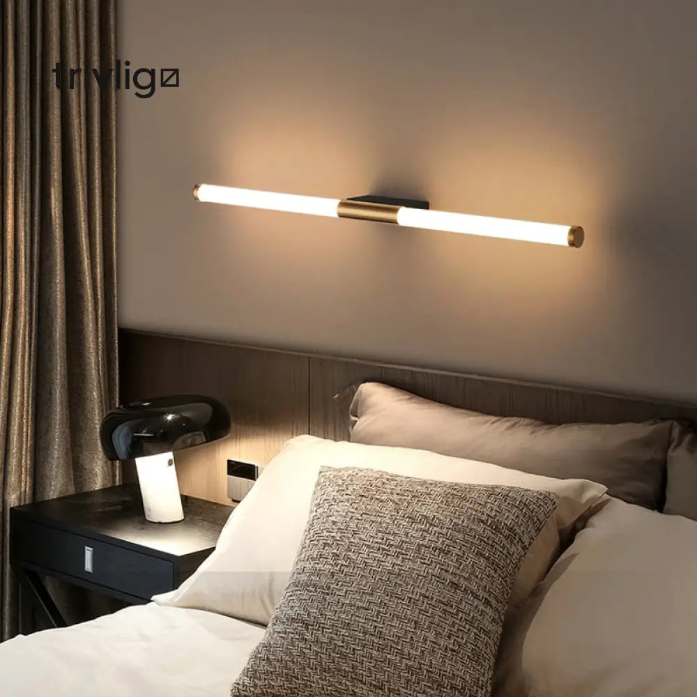 Alevran | Modern Gold LED Rod Wall Lamp For Bedroom Length 40cm / Warm Light (2700-3500K)