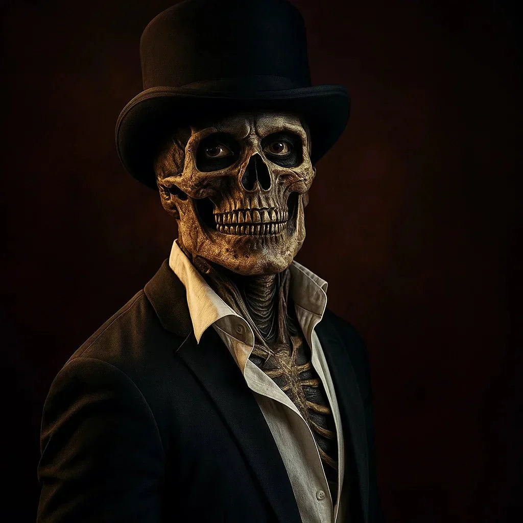 GrimShade Realistic Skeleton Mask With Hat For Ultimate Halloween Disguise
