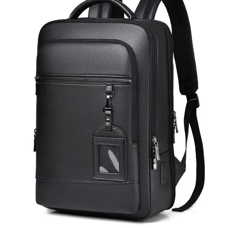 Elegantní kožený batoh s USB portem pro 15,6palcový notebook, černý
