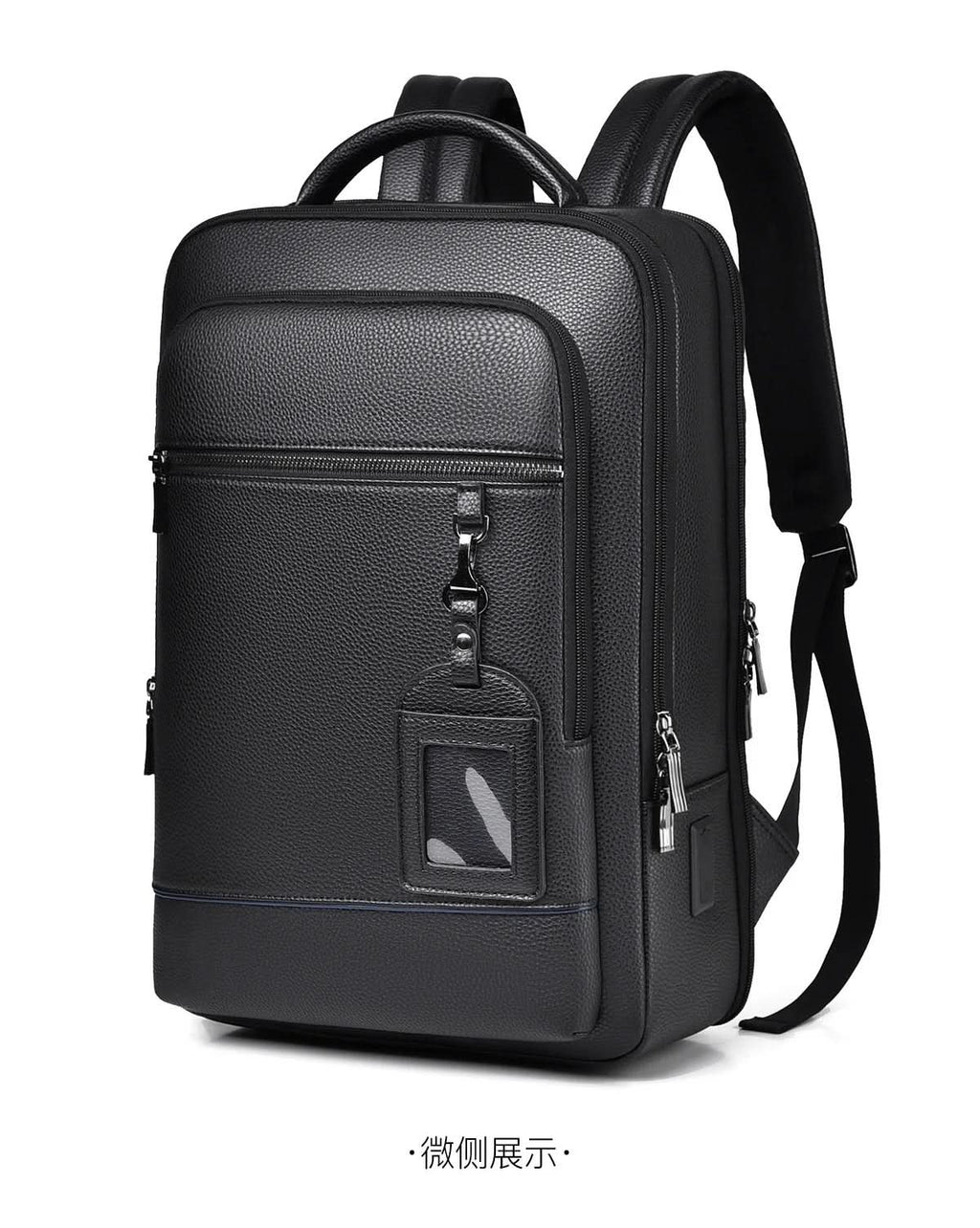 Elegantní kožený batoh s USB portem pro 15,6palcový notebook, černý