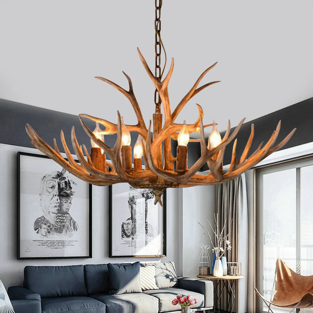 SylvanGlow | Rustic Antler Chandelier in Resin Finish
